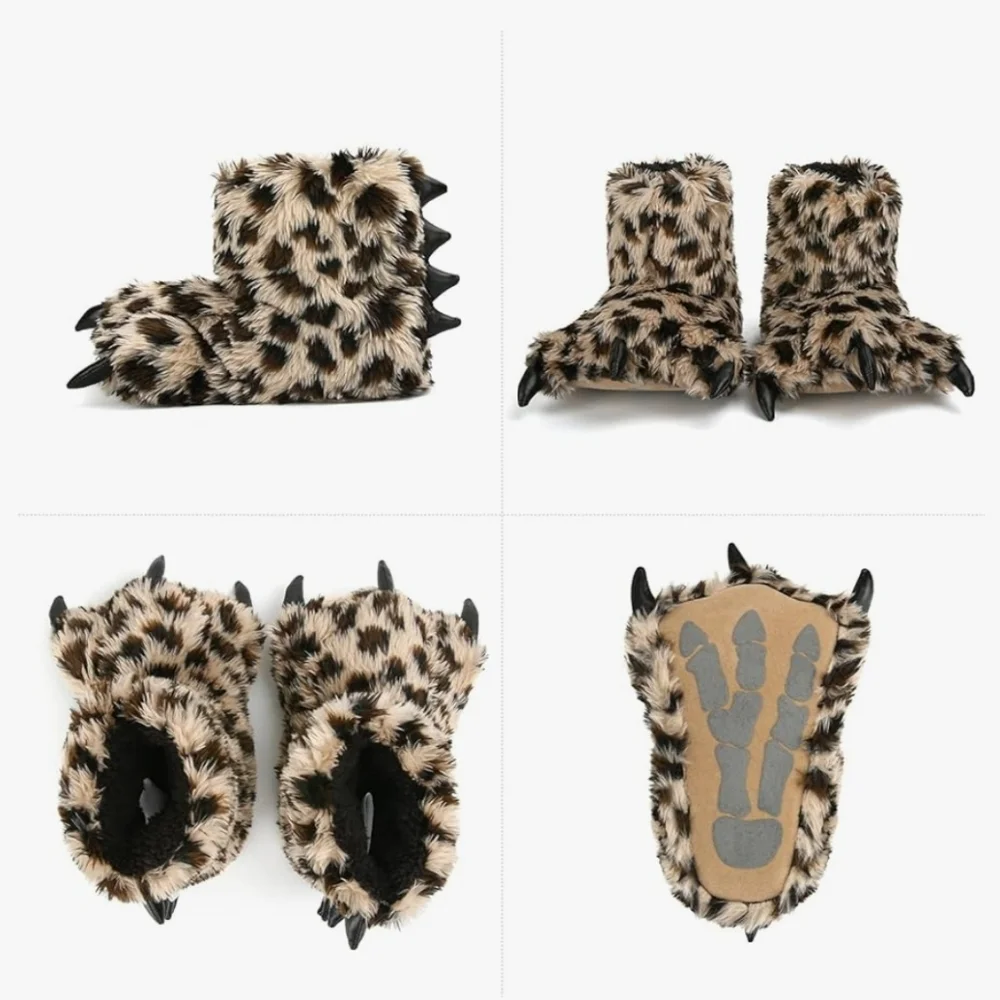 Enirine Furry Leopard Paw Slippers Size Small 9-11